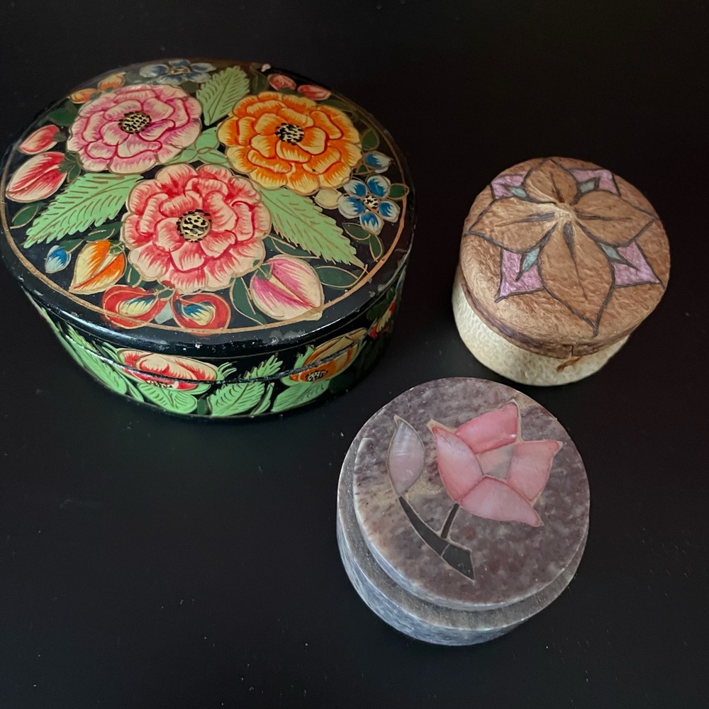 Bundle of 3  vintage trinket boxes hand crafted